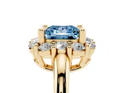 Princess Cut Cluster Halo Engagement Ring Setting for a Fancy Blue Lab-Grown Diamond | Large Round Accents | Yellow Gold