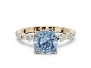 Cushion Cut Pavé Engagement Ring Setting for a Fancy Blue Lab-Grown Diamond | Alternating Accents | Yellow Gold