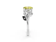 Fancy Yellow Oval Cut Diamond Solitaire Twist Engagement Ring Set in Platinum with Pavé Leaf Accents