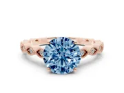 Round Milgrain Solitaire Engagement Ring Setting for a Fancy Blue Lab-Grown Diamond | Rose Gold