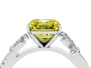 Fancy Yellow Asscher Cut Diamond Floral Vine Solitaire Engagement Ring Set in White gold with Marquise Leaves