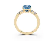 Fancy Blue Princess Cut Diamond Five-Stone Prong Set Engagement Ring Set in Yellow gold with Channel Band