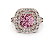 Round Halo Split Shank Engagement Ring Setting for a Fancy Pink Lab-Grown Diamond | Pavé Strands | Rose Gold