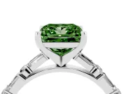 Fancy Green Princess Cut Diamond Solitaire Set in White gold with Side Baguettes and Channel Set Band
