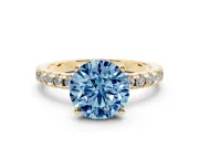 Round Hidden Halo Solitaire Engagement Ring Setting for a Fancy Blue Lab-Grown Diamond | Pave Band | Yellow Gold