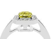 Fancy Yellow Emerald Cut Diamond Halo Pavé Engagement Ring Set in Silver with Bezel Setting