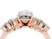 Emerald Cut Side Stone Engagement Ring Setting | Two-Row Shoulder Clusters | Rose Gold