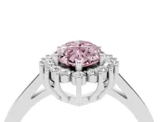 Fancy Pink Marquise Cut Diamond Halo Ring Set in White gold with Round Halo and Smooth Solitaire Band