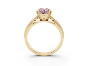 Fancy Pink Oval Cut Diamond Solitaire Ring Set in Yellow gold with Milgrain Double Row Round Pavé Band