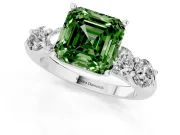 Asscher Cut Five Stone Engagement Ring Setting for a Fancy Green Lab-Grown Diamond | Prong Set Side Stones | Platinum