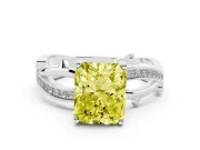 Fancy Yellow Radiant Cut Diamond Pavé Twist Band Solitaire Ring Set in Silver with Prong Setting