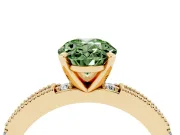Oval Vintage Pavé Engagement Ring Setting for a Fancy Green Lab-Grown Diamond | Yellow Gold