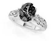 Oval Graduated Side Stone Engagement Ring Setting for a Black Center | Shared Prong Rails | Platinum
