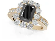 Emerald Cut Vintage Halo Engagement Ring Setting for a Black Center | Yellow Gold
