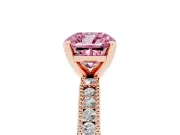 Fancy Pink Cushion Cut Diamond Solitaire Ring Set in Rose gold with Slim Pavé Band and Prong Setting