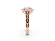 Radiant Cut Vintage Milgrain Halo Engagement Ring Setting | Carved Leaf Detail | Rose Gold