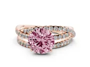 Fancy Pink Round Cut Diamond Solitaire Twist Band Ring Set in Rose gold with Pavé Setting and Prong Head