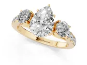 Pear-Shaped Three Stone Engagement Ring Setting | Pave Shoulders | Yellow Gold