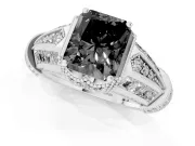 Fancy Black Radiant Cut Diamond Vintage-Inspired Milgrain Ring Set in Silver with Accent Split Shank