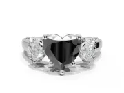 Heart-Shaped Three Stone Engagement Ring Setting for a Black Center | Tapered Band | White Gold