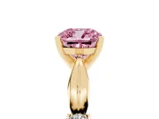 Fancy Pink Cushion Cut Diamond Solitaire Twisted Band Ring Set in Yellow gold with Accent Stones and Prong Setting
