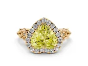 Fancy Yellow Heart Cut Diamond Halo Engagement Ring Set in Yellow gold with Filigree Band and Prong-Set Center