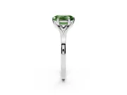 Fancy Green Emerald Cut Diamond Solitaire Ring Set in Platinum with Polished Tapered Band and Prong Setting