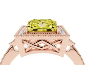 Fancy Yellow Princess Cut Diamond Halo Engagement Ring Set in Rose gold with Milgrain Pavé Band