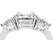 Asscher Cut Diamond Solitaire Ring Set in Silver with Cluster Accents on Each Side