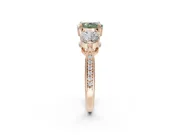 Cushion Cut Three Stone Engagement Ring Setting for a Fancy Green Lab-Grown Diamond | Tapered Pave Band | Rose Gold