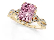 Radiant Cut Milgrain Halo Engagement Ring Setting for a Fancy Pink Lab-Grown Diamond | Graduated Shoulders | Yellow Gold