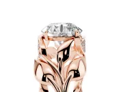 Round Cut Diamond Leaf-Inspired Engagement Ring Set in Rose gold with Round Accents