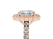 Radiant Cut Diamond Milgrain Floral Halo Engagement Ring Set in Rose gold with Pavé Band