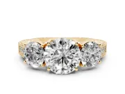 Round Vintage Three Stone Engagement Ring Setting | Milgrain Pavé Band | Yellow Gold