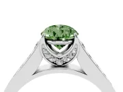 Fancy Green Pear Cut Diamond Solitaire Pavé Engagement Ring Set in Platinum with Prong Setting
