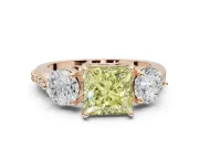 Princess Cut Three Stone Engagement Ring Setting for a Fancy Yellow Lab-Grown Diamond | Tapered Pave Band | Rose Gold