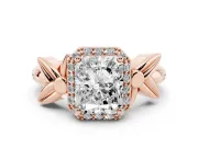 Radiant Cut Floral Halo Engagement Ring Setting | Leaf Shoulders | Rose Gold