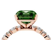 Fancy Green Asscher Cut Diamond Prong Set Engagement Ring Set in Rose gold with Round Accent Pavé Band