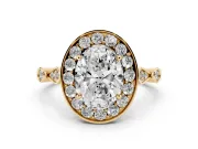 Oval Vintage Halo Engagement Ring Setting | Bezel Station Shoulders | Yellow Gold