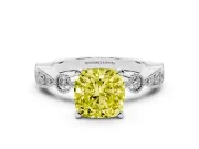 Cushion Cut Vintage Engagement Ring Setting for a Fancy Yellow Lab-Grown Diamond | White Gold