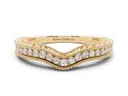 Round Diamond Curved Milgrain Band Set in Yellow gold with Pavé Row