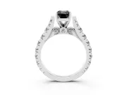 Fancy Black Emerald Cut Diamond Classic Solitaire Ring Set in White gold with Pavé Band and Prong Setting