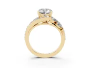 Heart Cut Diamond Halo Ring Set in Yellow gold with Marquise and Pavé Band in Prong Setting