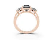Princess Cut Three Stone Engagement Ring Setting for a Black Center | Round Side Stones | Rose Gold