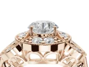 Round Vintage Floral Halo Engagement Ring Setting | Engraved Milgrain Band | Rose Gold