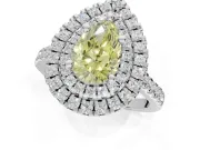 Canary Yellow Pear-Shaped Lab-Grown Diamond Double Halo Statement Ring Set in Platinum with Pavé Band