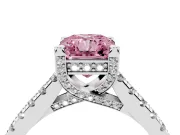 Fancy Pink Radiant Cut Diamond Solitaire Ring Set in Silver with Brilliant Pavé Band and Prong Setting