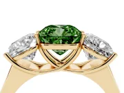 Cushion Cut Three Stone Engagement Ring Setting for a Fancy Green Lab-Grown Diamond | Basket Prong Heads | Yellow Gold