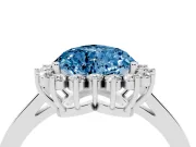 Fancy Blue Heart Cut Diamond Halo Ring Set in Silver with Round Halo and Smooth Solitaire Band