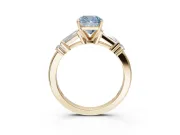 Cushion Cut Tapered Baguette Engagement Ring Setting for a Fancy Blue Lab-Grown Diamond | Bar Set Sides | Yellow Gold